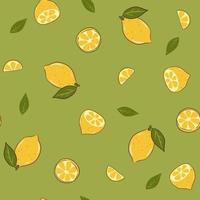 senza soluzione di continuità modello con limoni e Limone fette su un' verde sfondo. vettore grafica.