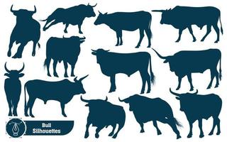 collezione di silhouette di toro in diverse pose vettore