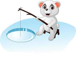 carino polare orso cartone animato pesca vettore