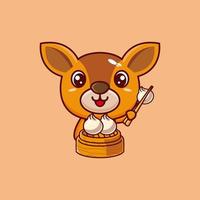 illustrazione di carino bambino cervo cartone animato portafortuna è mangiare offuscare somma vettore