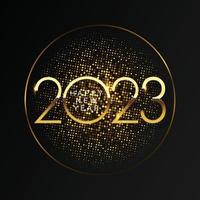 2023 contento nuovo anno e allegro Natale astratto brillante colore oro cerchio design elemento vettore