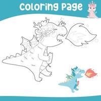 educativo stampabile colorazione foglio di lavoro. carino Drago illustrazione. vettore schema per colorazione pagina.