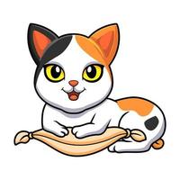 carino giapponese bobtail gatto cartone animato su il cuscino vettore