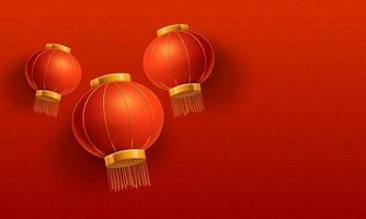 Cinese nuovo anno sfondo modello illustrazioni con rosso modello e tre rosso lanterna vettore