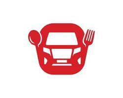 cucchiaio e forchetta logo con auto davanti Visualizza nel il mezzo vettore