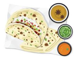 cibo indiano kulcha, pane indiano kulcha, illustrazione vettoriale