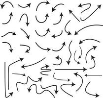 set di icone vettoriali freccia disegnata a mano. disegno della freccia di schizzo per il business plan e l'istruzione.