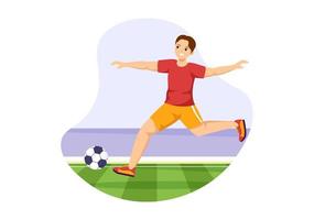 futsal, calcio o calcio sport illustrazione con Giocatori tiro un' palla e dribblare nel un' campionato gli sport piatto cartone animato mano disegnato modelli vettore