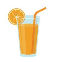 vettore bicchiere con arancia succo con arancia potabile cannuccia isolato su bianca.