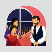 festeggiare hanukkah con famiglia vettore