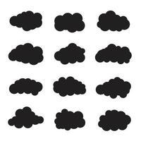 impostato di nero nube vettore icone tempo metereologico simbolo silhouette piatto stile nuvole vettore illustrazione