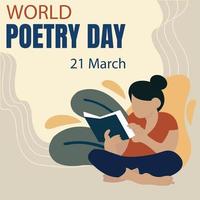 illustrazione vettore grafico di un' donna è lettura un' libro di poesia, Perfetto per internazionale giorno, mondo poesia giorno, celebrare, saluto carta, eccetera.