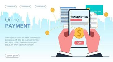 mani nel un' attività commerciale completo da uomo siamo Tenere un' smartphone con un' mobile banca applicazione pagamento è essere fatto transazione in linea su il sfondo di documenti controlli credito carta vettore