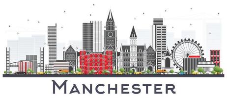 Manchester orizzonte con grigio edifici isolato su bianca. vettore