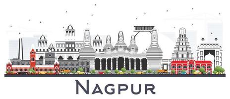 nagpur India città orizzonte con grigio edifici isolato su bianca. vettore