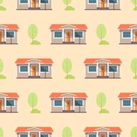 modello di case, alberi e cespugli su un' giallo sfondo nel cartone animato stile per Stampa e design. vettore illustrazione.