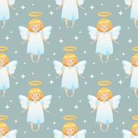 modello con cartone animato bambini angeli e stelle su blu sfondo per bambini vettore