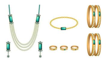 vettore illustrazione di gioielleria oggetto impostare, collana, braccialetti, anelli, braccialetto e orecchini vettore oggetto impostare.