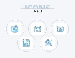 UX e ui blu icona imballare 5 icona design. luogo. wireframe. configurazione. usabilità. sviluppo vettore