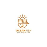oceano pesce linea logo design illustrazione modello vettore