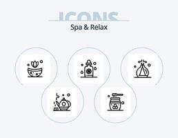 terme e rilassare linea icona imballare 5 icona design. spa. le foglie. tè. testo. genere vettore