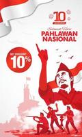 selamat hari pahlawan nazionale. traduzione, contento indonesiano nazionale eroi giorno. vettore illustrazione per saluto carta, manifesto e bandiera