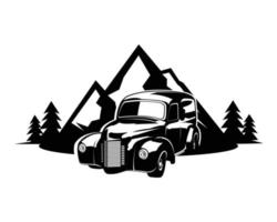 classico pannello camion logo con montagna Visualizza isolato su bianca sfondo davanti Visualizza. migliore per distintivo, emblema, icona. vettore illustrazione a disposizione nel eps 10.