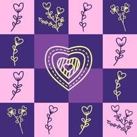 carino amore e fiore forma su viola geometrico piazza sfondo design. senza soluzione di continuità modello vettore illustrazione. adatto per San Valentino giorno carte, involucro carta, tessile