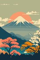 giapponese montagna paesaggio sfondo, montare fuji Giappone vettore sfondo