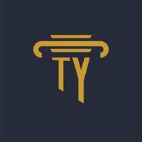 ty iniziale logo monogramma con pilastro icona design vettore Immagine