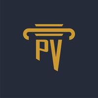 pv iniziale logo monogramma con pilastro icona design vettore Immagine