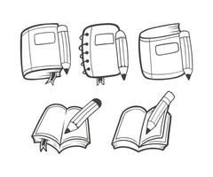 libro e matita impostato con mano disegnato schizzo e schema stile vettore