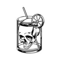 mortale cocktail con un' cranio nel un' bicchiere - lineare stile. vettore illustrazione.