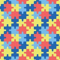 autismo puzzle modello. senza soluzione di continuità sfondo con colorato giallo, blu e rosso puzzle pezzi. mondo autismo consapevolezza giorno aprile 2. vettore illustrazione