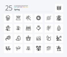 primavera 25 linea icona imballare Compreso tempo atmosferico. sole. rastrello. primavera. luminosità vettore