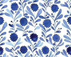 astratto senza soluzione di continuità modello con blu fiori e le foglie su un' bianca sfondo. acquerello Stampa vettore
