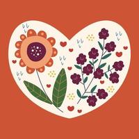 luminosa cartolina contento San Valentino giorno, inviti, dichiarazione di amore. piazza modello con fiori, cuori. vettore illustrazione.