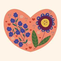 contento San Valentino giorno carta, inviti, dichiarazione di amore. piazza modello con fiori su il cuore, cuori, punti. vettore illustrazione.