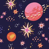 colorato disegnato a mano spazio modello con stelle e pianeti vettore