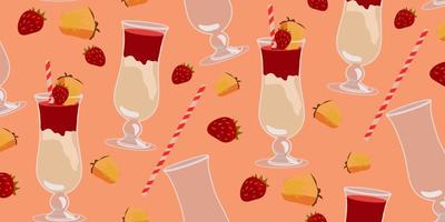 un' modello di parecchi San Valentino giorno cocktail con fragole e ananas. un' bicchiere bicchiere con un' cannuccia. illustrazione per un' festa. vettore illustrazione. regalo confezione