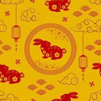 coniglio personaggio senza soluzione di continuità modello su asiatico stile per decorativo Cinese nuovo anno 2023 e medio autunno Festival vettore