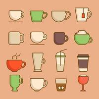 colore impostato di caffè e tè relazionato vettore icone. impostato di schema caffè tazze icona.