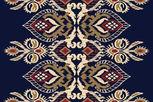 ikat floreale paisley ricamo su Marina Militare blu sfondo.geometrico etnico orientale modello tradizionale.azteco stile astratto vettore illustrazione.disegno per trama, tessuto, abbigliamento, avvolgimento, decorazione.