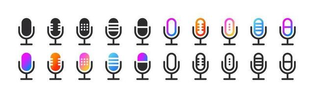microfono icone. Podcast icone impostare. Podcast microfono segni. vettore illustrazione