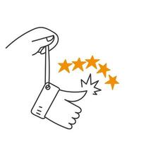 mano disegnato scarabocchio persona Tenere piace cartello pulsante con stelle risposta illustrazione vettore