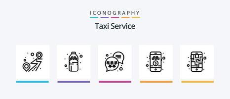 Taxi servizio linea 5 icona imballare Compreso macchina. carta. Telefono. credito. ATM. creativo icone design vettore
