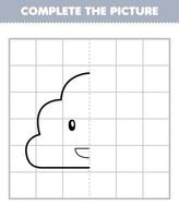 formazione scolastica gioco per bambini completare il immagine di carino cartone animato nube metà schema per disegno stampabile natura foglio di lavoro vettore