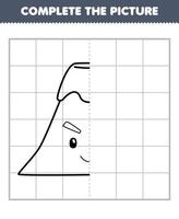 formazione scolastica gioco per bambini completare il immagine di carino cartone animato vulcano montagna metà schema per disegno stampabile natura foglio di lavoro vettore