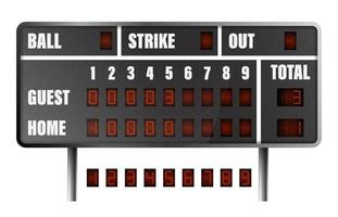 realistico baseball tabellone segnapunti. Punto su tavola durante incontro su campo. squadra gli sport. attivo stile di vita. americano nazionale sport. vettore