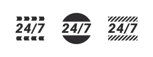 24 ora servizio icone. 24 ore 7 giorni nel settimana supporto icone. concettuale vettore immagini